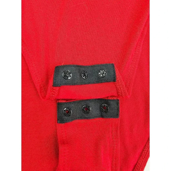 Topshop Sz 8-10 Womens Red Long Sleeve Chest Slit Snap Bodysuit Viscose Elastane - Picture 6 of 10